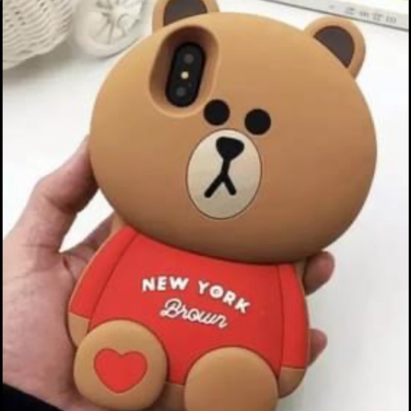 Bear iphone x Silicone case Kawaii Cute Phone Protector red brown bear - Picture 1 of 2